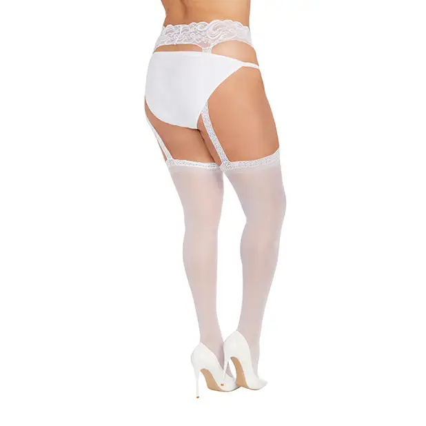 Sheer Suspender Pantyhose - White QN - Lingerie - Plus/Queen - Packaged