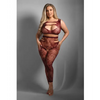 Sheer Undivided Attention Cut-out Lace Top w/ Crotchless Tights - Burgundy QN - Lingerie - Plus/Queen - Packaged