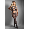Sheer Worth The Wait Floral Fishnet Bodystocking w/G-String - Grey QN - Lingerie - Plus/Queen - Packaged