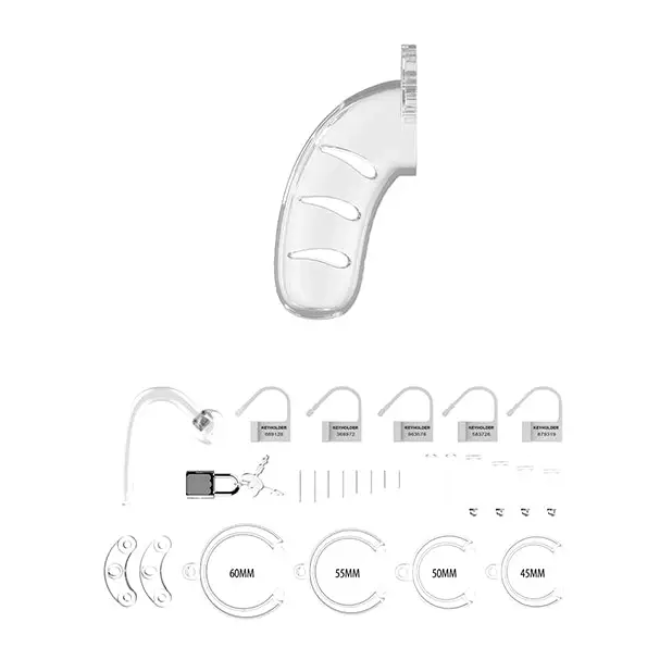 Shots Man Cage 4.5" Cock Cage w/Plug 11, Clear