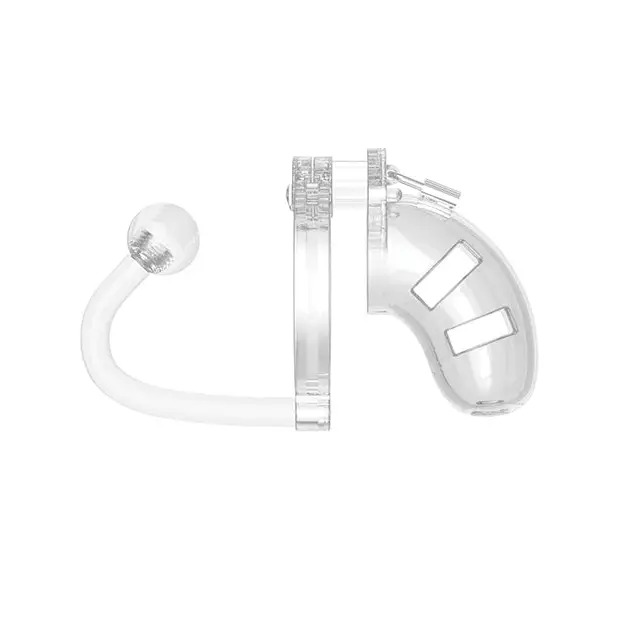 Shots Man Cage Chastity 3.5" Cock Cage w/Plug Model 10, Clear