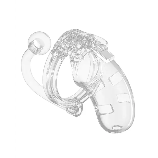 Shots Man Cage Chastity 3.5" Cock Cage w/Plug Model 10, Clear