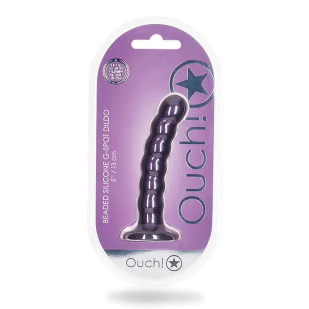 Shots Ouch 5’’ Beaded G-Spot Dildo - Metallic Purple - Dongs & Dildos