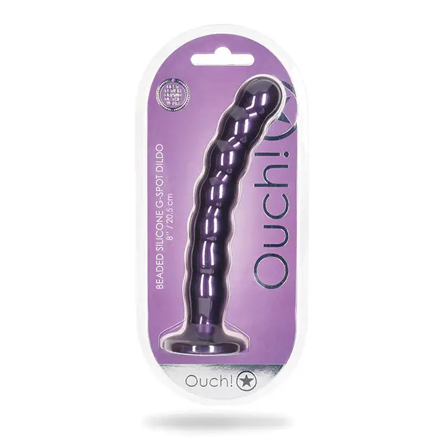 Shots Ouch 8’’ Beaded G-Spot Dildo - Metallic Purple - Dongs & Dildos