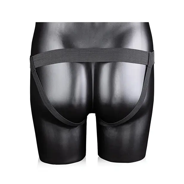 Shots Ouch 8" Ribbed Hollow Strap On w/Balls, Black