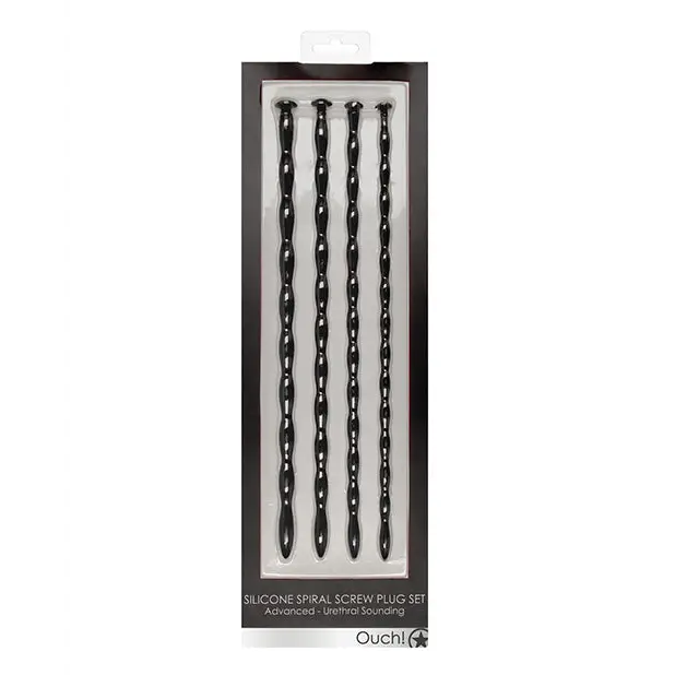 Shots Ouch Advanced Urethral Sounding Silicone Spiral Plug Set, Black