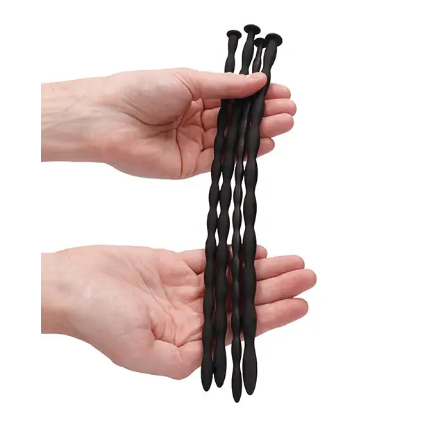Shots Ouch Advanced Urethral Sounding Silicone Spiral Plug Set, Black