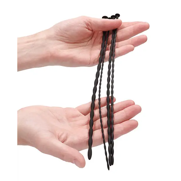 Shots Ouch Beginner Urethral Sounding Silicone Spiral Screw Plug Set, Black