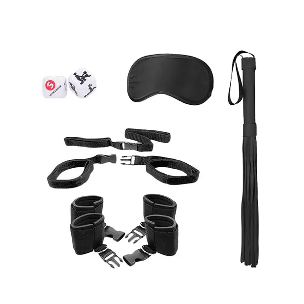 Shots Ouch Black & White Bed Post Bindings Restraint Kit, Black