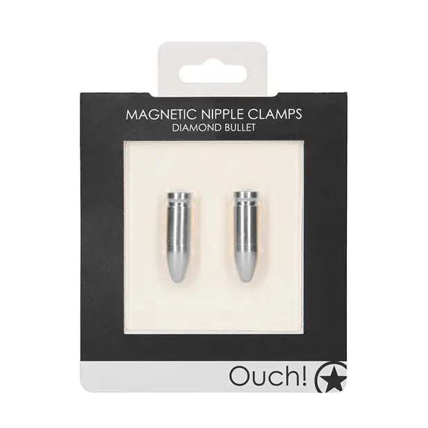 Shots Ouch Bullet Magnetic Nipple Clamps, Silver