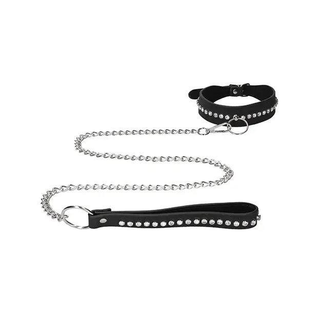 Shots Ouch Diamond Studded Collar w/Leash, Black
