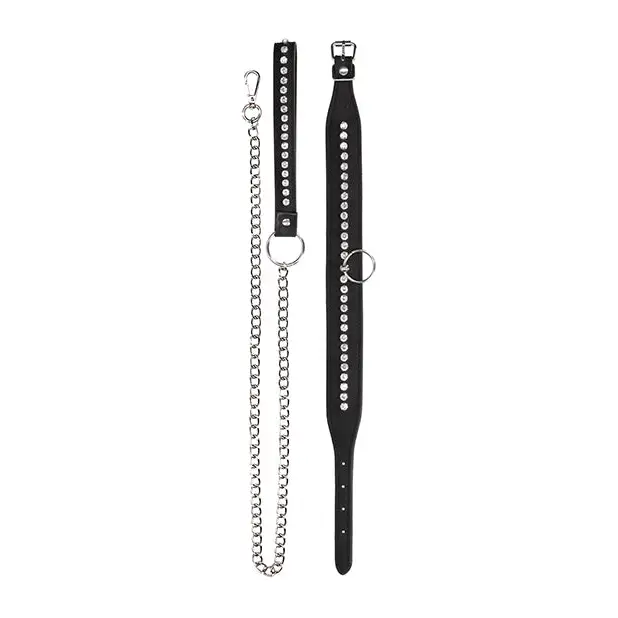 Shots Ouch Diamond Studded Collar w/Leash, Black