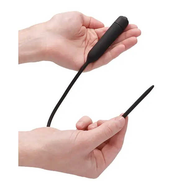 Shots Ouch Extra Long Urethral Sounding Silicone Vibrating Bullet Plug, Black