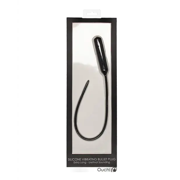 Shots Ouch Extra Long Urethral Sounding Silicone Vibrating Bullet Plug, Black