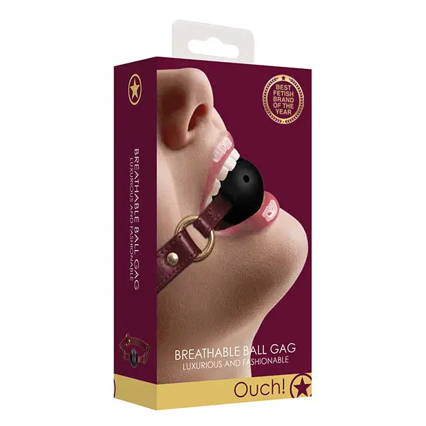 Shots Ouch Halo Breathable Ball Gag, Burgundy