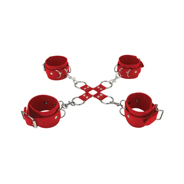 Shots Ouch Leather Hand & Leg Cuffs, Red