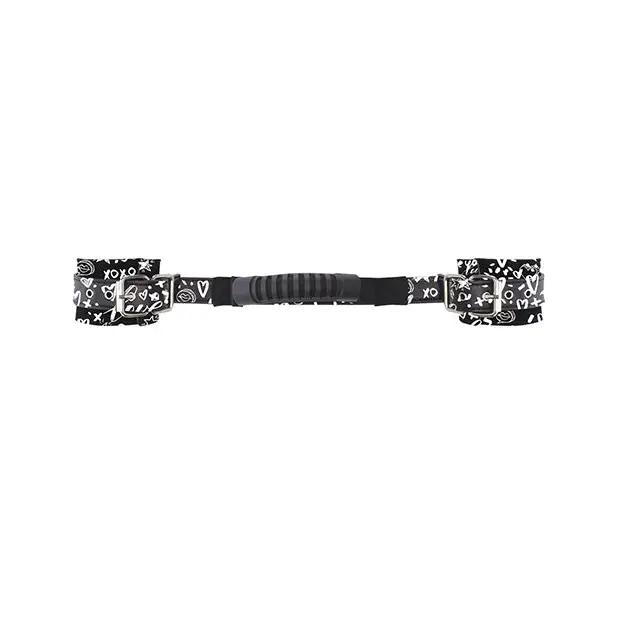 Shots Ouch Love Street Art Fashion Printed Hand Cuffs w/Handle, Black