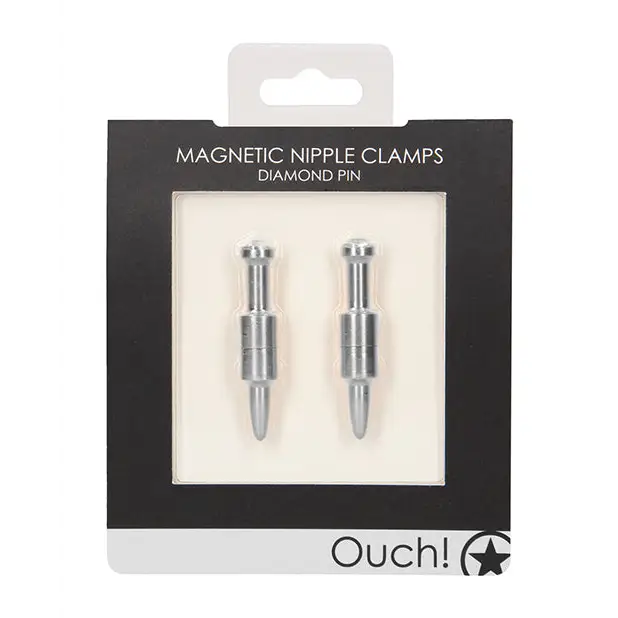 Shots Ouch Pin Magnetic Nipple Clamps, Silver