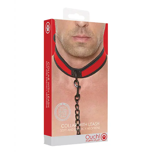 Shots Ouch Puppy Play Puppy Collar w/Leash, Red