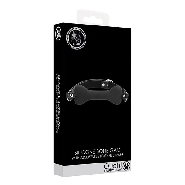 Shots Ouch Puppy Play Silicone Bone Gag, Black