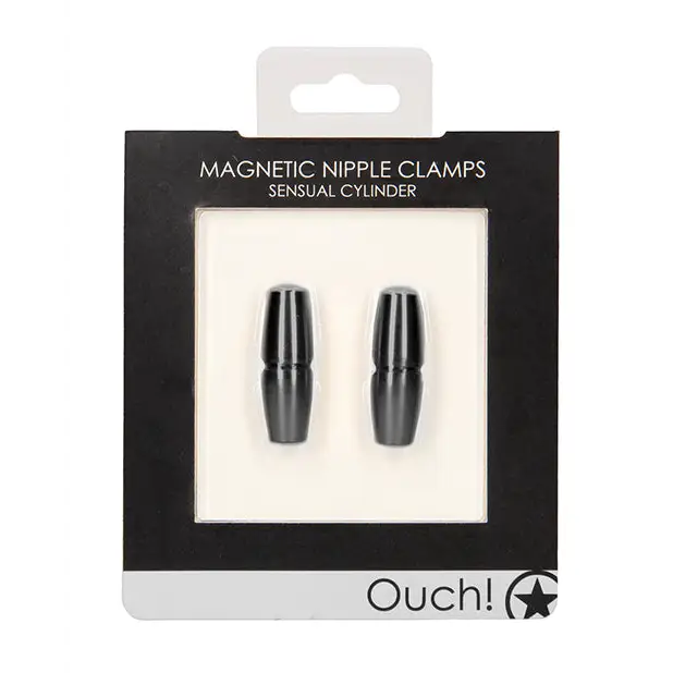 Shots Ouch Sensual Cylinder Magnetic Nipple Clamps, Black