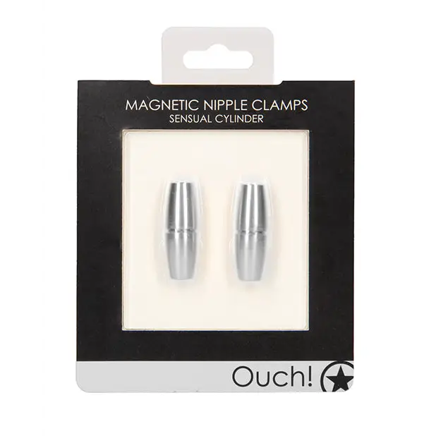 Shots Ouch Sensual Cylinder Magnetic Nipple Clamps, Silver