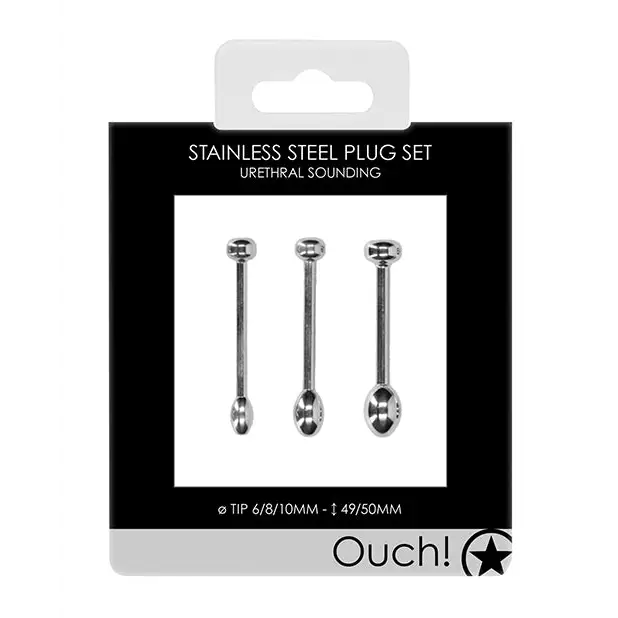 Shots Ouch Urethral Sounding Metal Plug Set, 49/50mm