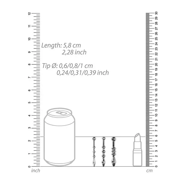 Shots Ouch Urethral Sounding Metal Plug Set, 58mm