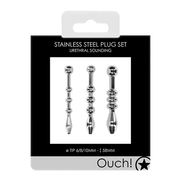 Shots Ouch Urethral Sounding Metal Plug Set, 58mm
