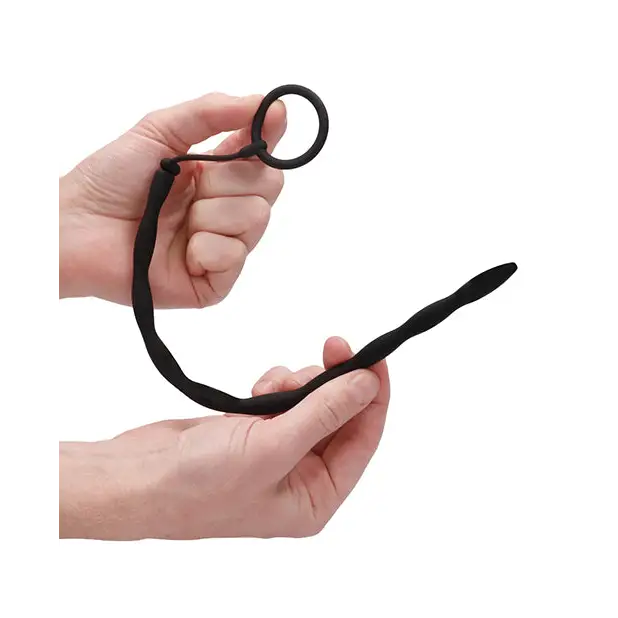 Shots Ouch Urethral Sounding Silicone Plug & Cock Ring Set, Black