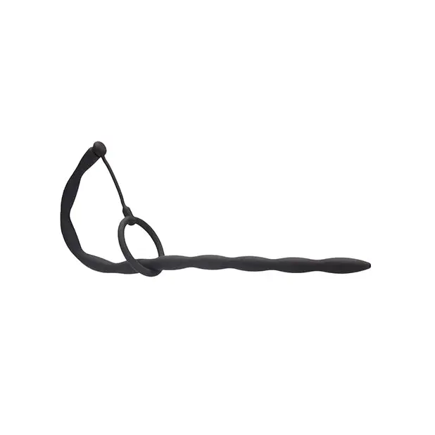 Shots Ouch Urethral Sounding Silicone Plug & Cock Ring Set, Black