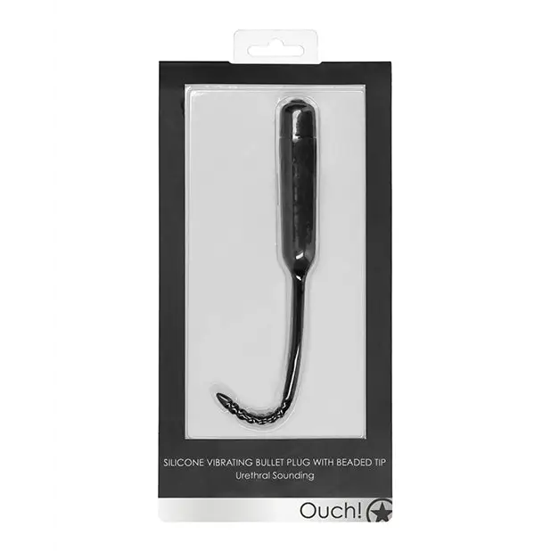 Shots Ouch Urethral Sounding Silicone Vibrating Bullet Plug w/Beaded Tip, Black