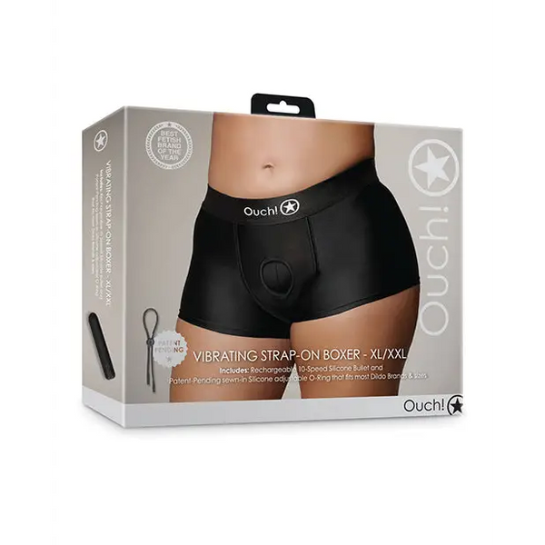 Shots Ouch Vibrating Strap On Boxer, Black XL/XXL