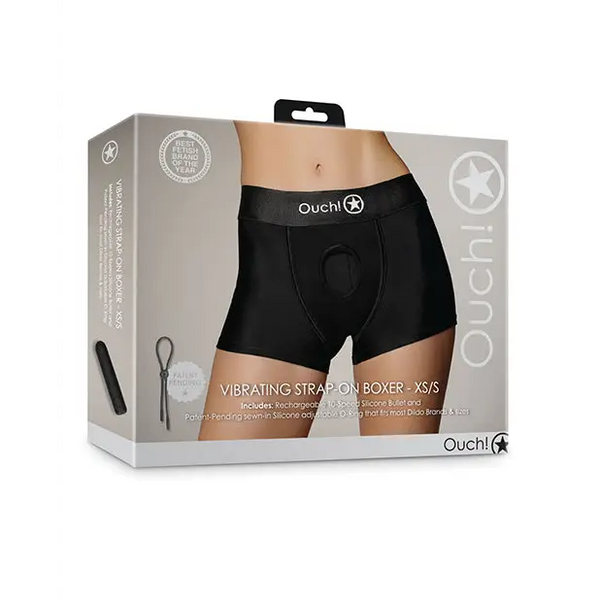 Shots Ouch Vibrating Strap On Boxer, Black XS/S