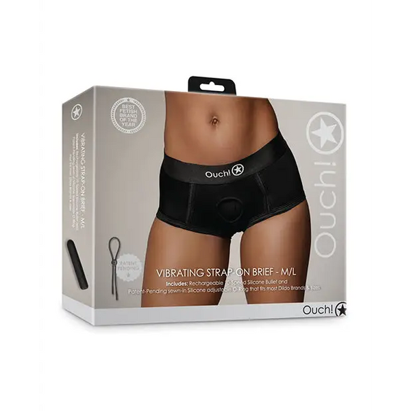 Shots Ouch Vibrating Strap On Brief, Black M/L