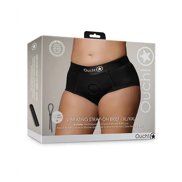 Shots Ouch Vibrating Strap On Brief, Black XL/XXL