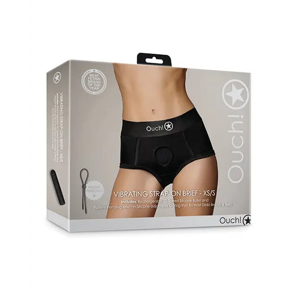 Shots Ouch Vibrating Strap On Brief, Black XS/S