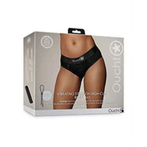 Shots Ouch Vibrating Strap On High-Cut Brief, Black M/L