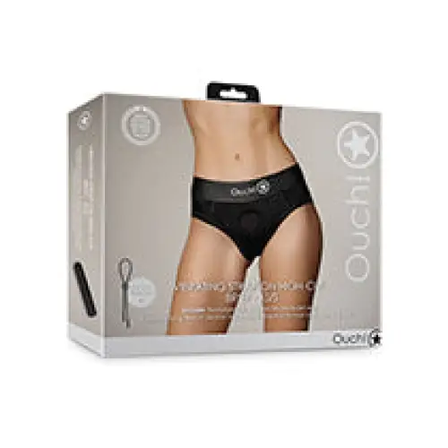 Shots Ouch Vibrating Strap On High-Cut Brief, Black XS/S