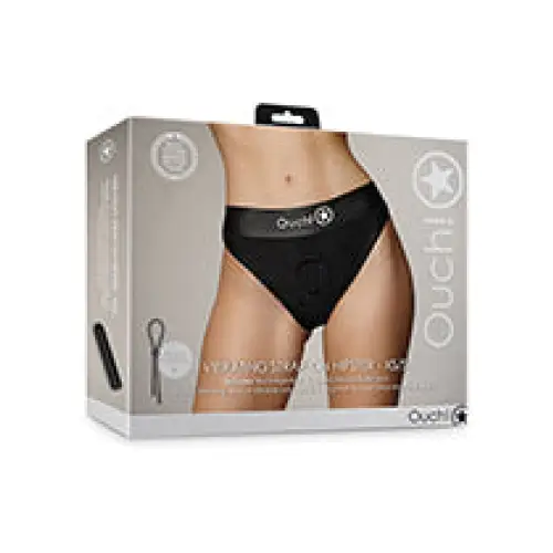 Shots Ouch Vibrating Strap On Hipster, Black XS/S