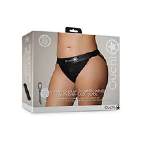 Shots Ouch Vibrating Strap On Panty Harness w/Open Back, Black XL/XXL