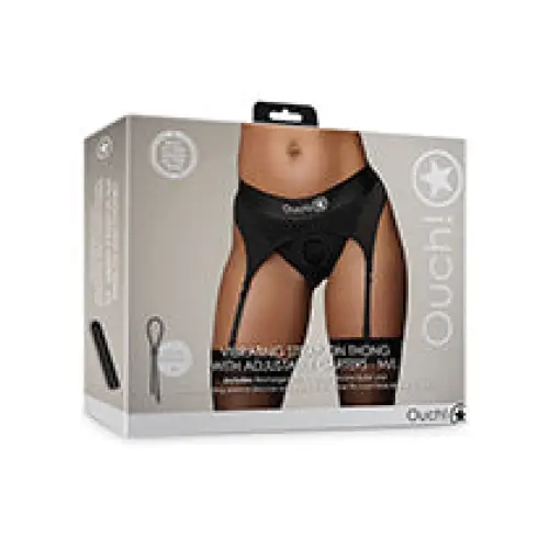 Shots Ouch Vibrating Strap On Thong w/Adjustable Garters, Black M/L