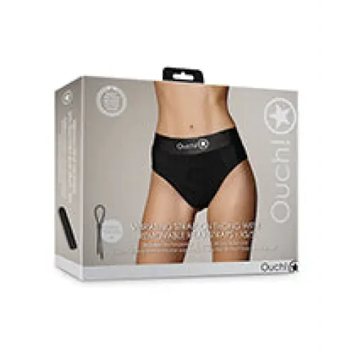 Shots Ouch Vibrating Strap On Thong w/Removable Rear Straps, Black XS/S