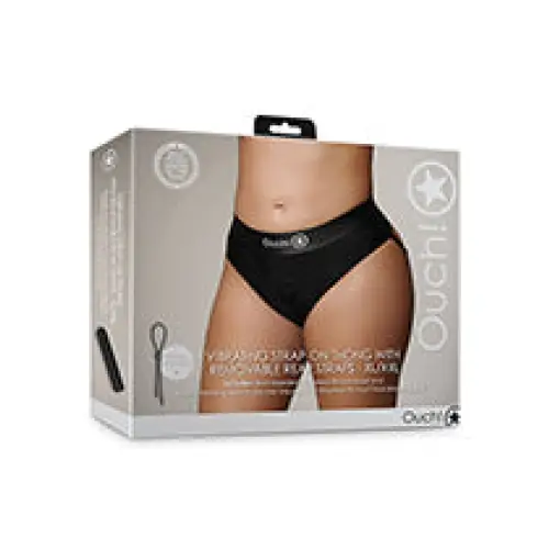 Shots Ouch Vibrating Strap On Thong w/Removable Rear Straps, Black XL/XXL