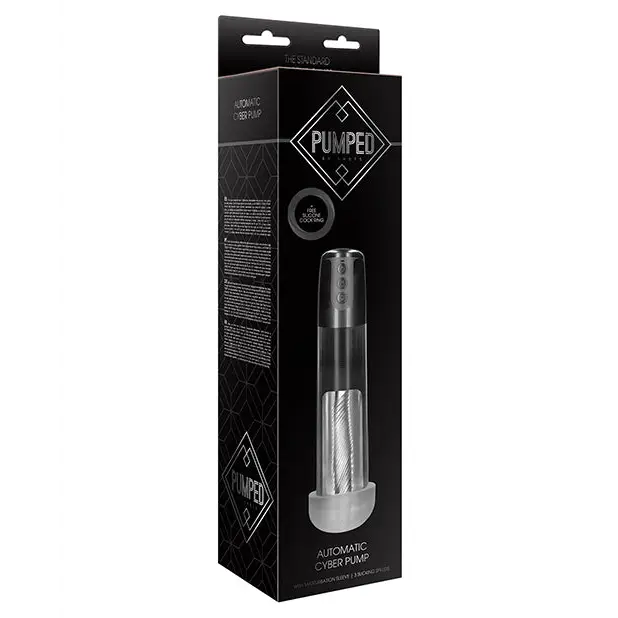 Shots Pumped Automatic Cyber Pump Masturbation Sleeve w/Free Silicone Cock Ring, Clear