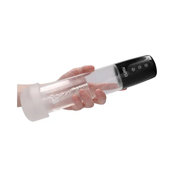 Shots Pumped Automatic Cyber Pump Masturbation Sleeve w/Free Silicone Cock Ring, Clear