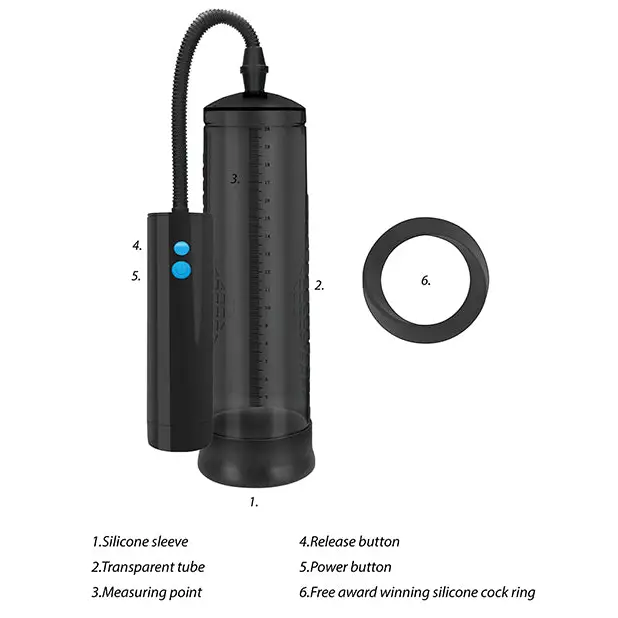 Shots Pumped Rechargeable Extreme Power Pump w/Free Silicone Cock Ring, Black
