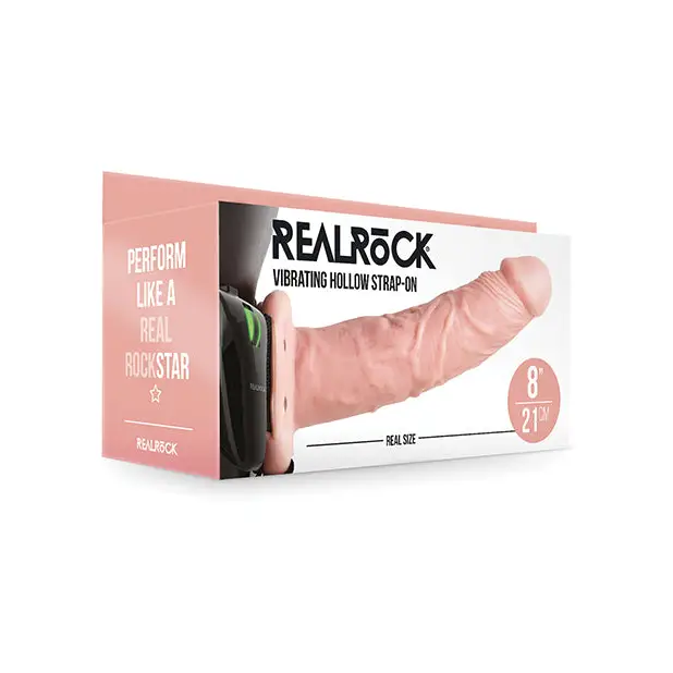 Shots RealRock 8" Vibrating Hollow Strap On W/O Balls, Flesh