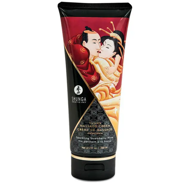 Shunga Kissable Massage Cream, 7 oz Sparkling Strawberry Wine