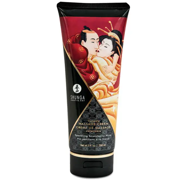 Shunga Kissable Massage Cream, 7 oz Sparkling Strawberry Wine